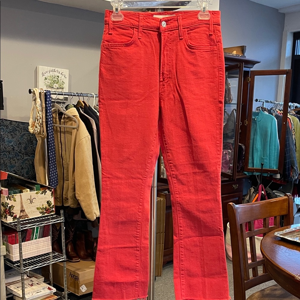 MOTHER The Hustler Ankle Fray Jeans Mars Red Size 26 NWT High Rise Cropped